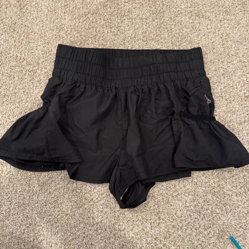 Free People FP Movement Way Home Shorts Black High Rise Smocked Waist XS